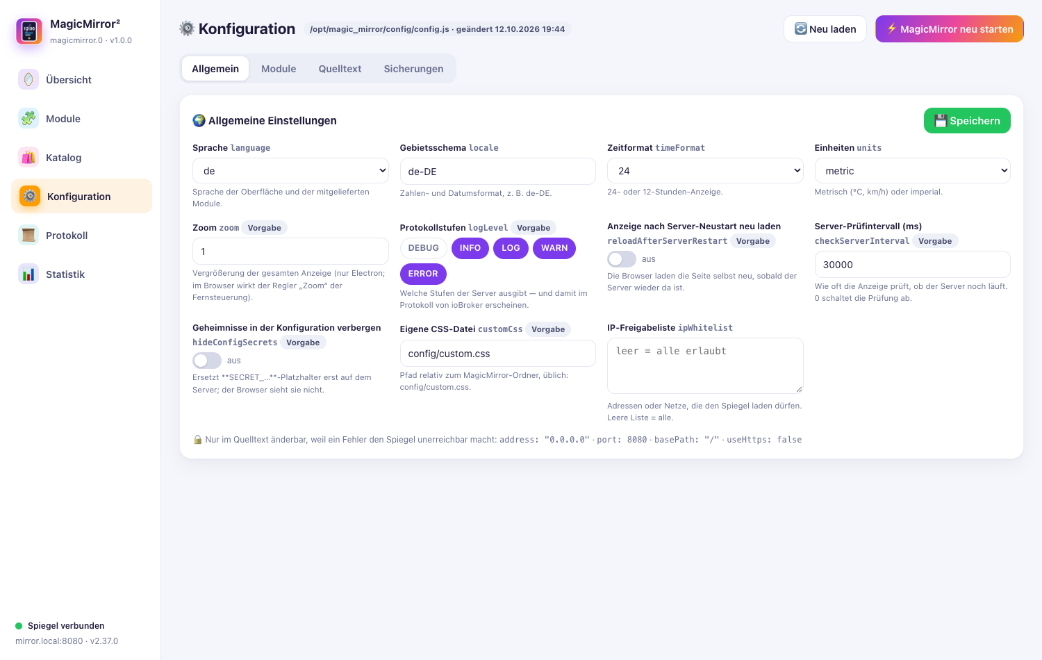 Konfiguration · Allgemein