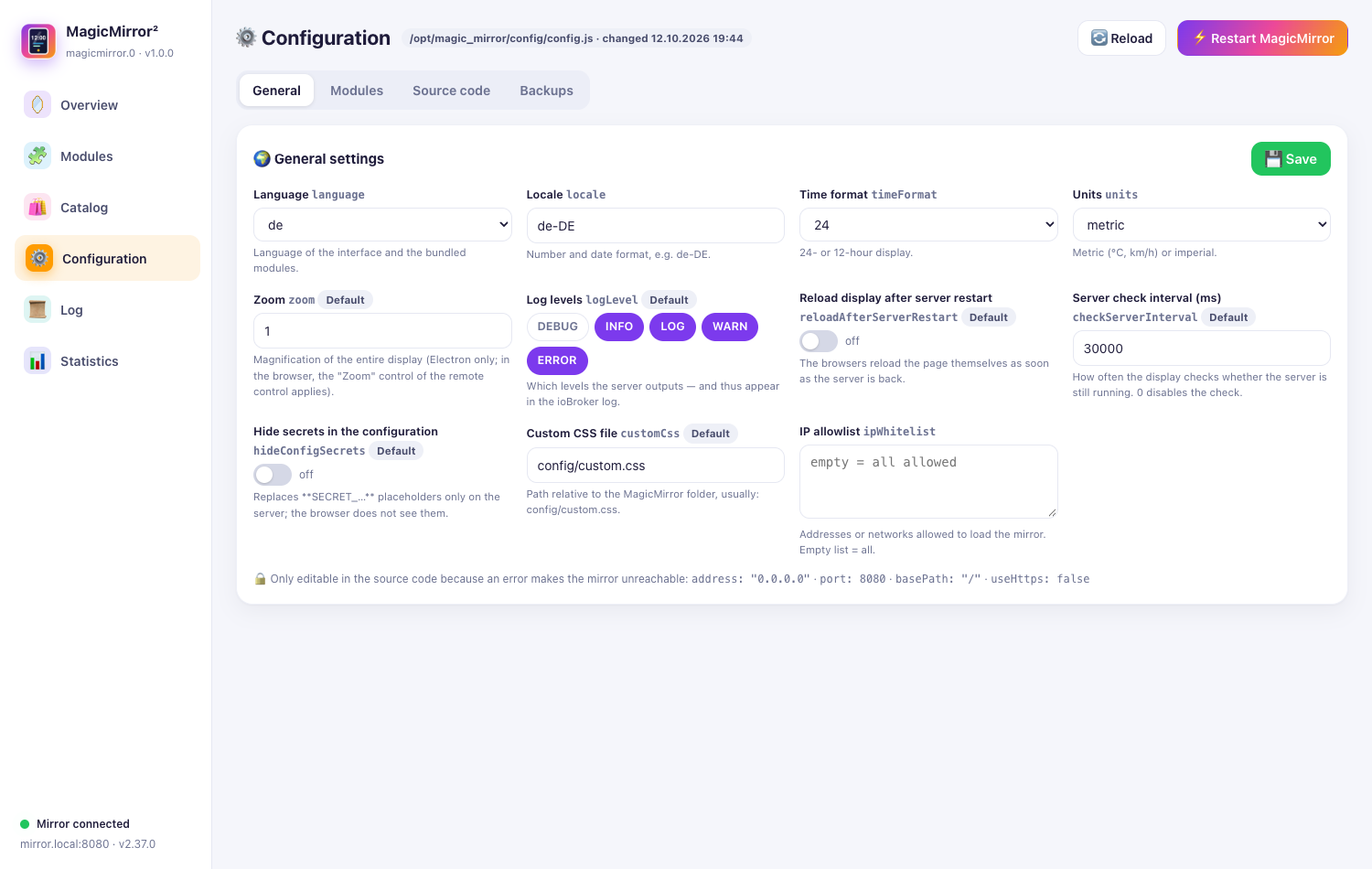 Configuration · General